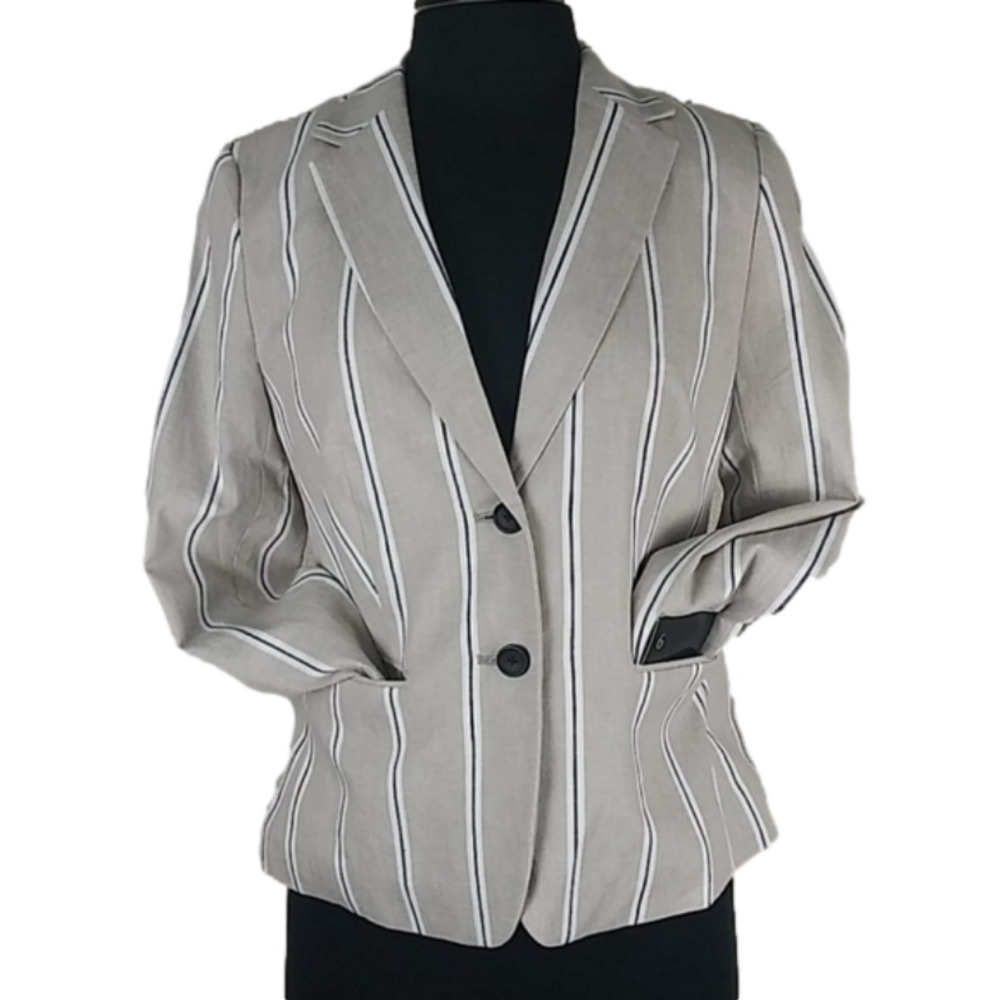 Banana Republic Tan Chalk Striped One Notched Collar Single Breasted Blazer